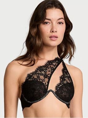 Victoria's Secret Sparkle Lace One Shoulder Black MonoWire Lingerie Bra EUC L